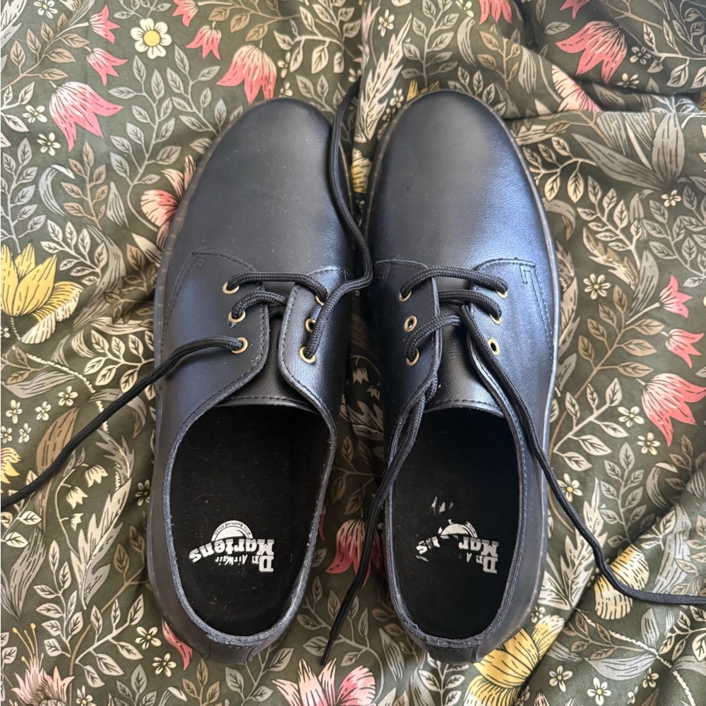 Dr. Martens Black Leather Derby Shoes with Gold Eyelets NWOT